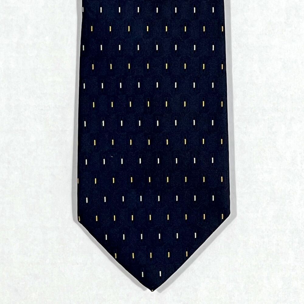 Roundtree & Yorke Handmade Silk Tie 4" x 58.5" Midnight Blue Gold Made in USA